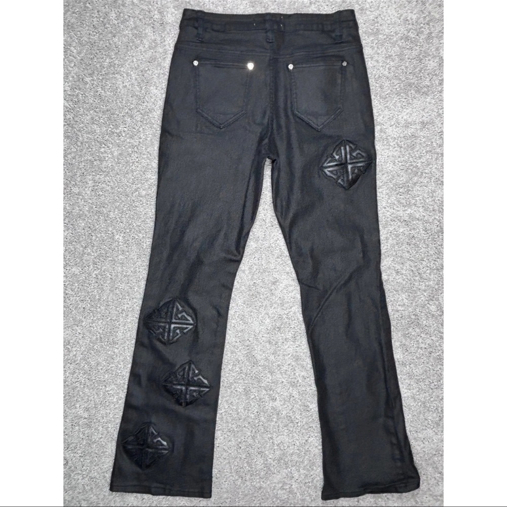NWOT GUAPI Black Embroidered Design Jeans Men Size 30 Bootcut Flare Denim - Picture 6 of 14